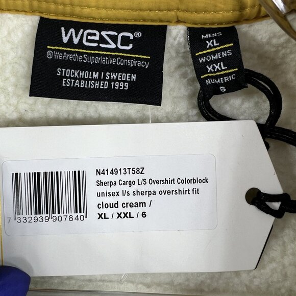 WESC NWT Sweden Sherpa Cargo Shacket Unisex Men XL Women XXL Color Block Jacket - Picture 12 of 16